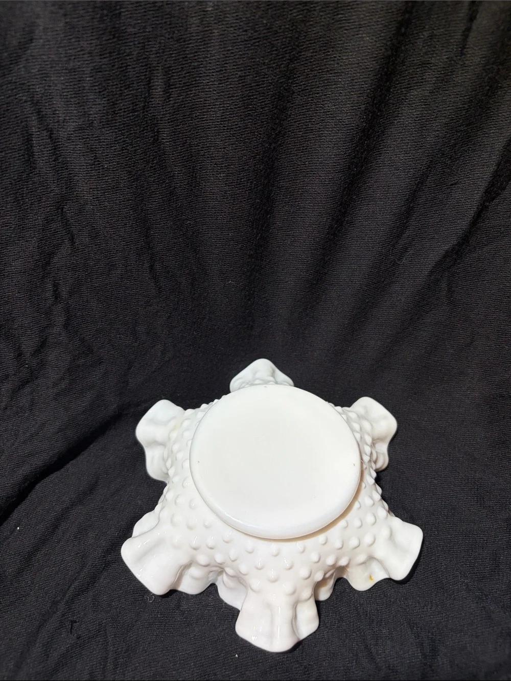 Vintage Fenton Milk Glass Hobnail Bowl With Ruffled Edge ashtray
